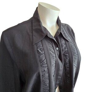 Maggie Barnes Womens Black Button-Up Blouse Pin Tuck Front Plus Size 30W JJ4041